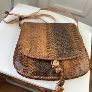 Vintage Snakeskin Leather Crossbody Bag | Hand-Stitched Boho Satchel